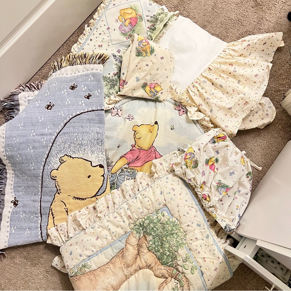 Vintage Winnie the Pooh Nursery Bedding Set - Yellow & Pastel 1995 Print